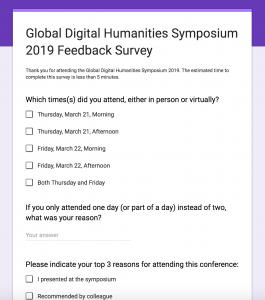 Screenshot of survey showing first couple questions